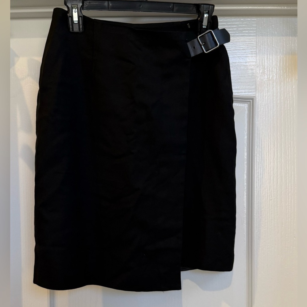 Talbots Black Pinstripe Skirt with Belt Detail